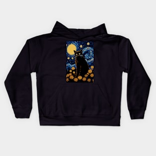 Sunflower Starry Night Cat Kids Hoodie